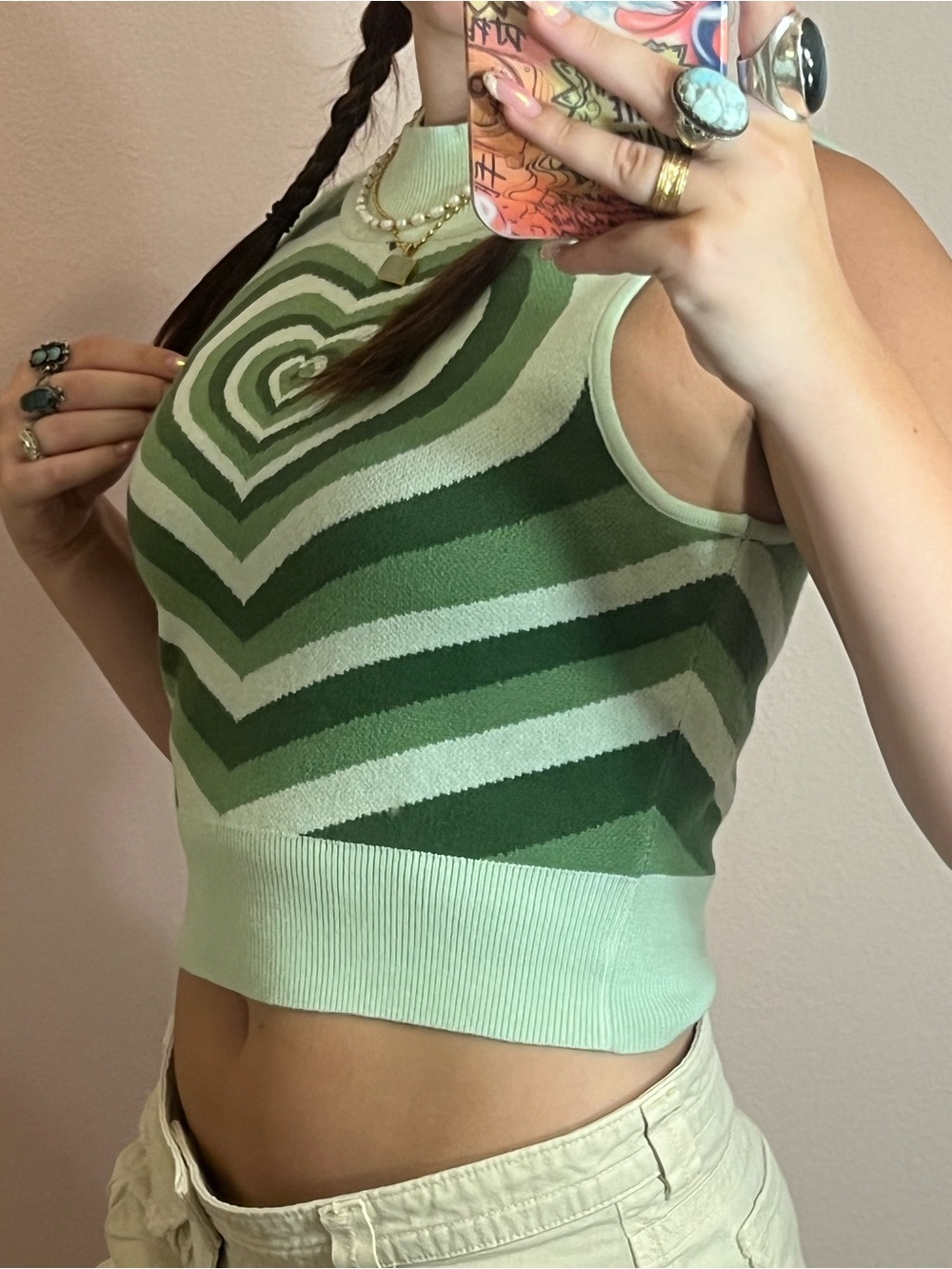 Cider Green Heart Stripe Knit Tank - Picture 2 of 5